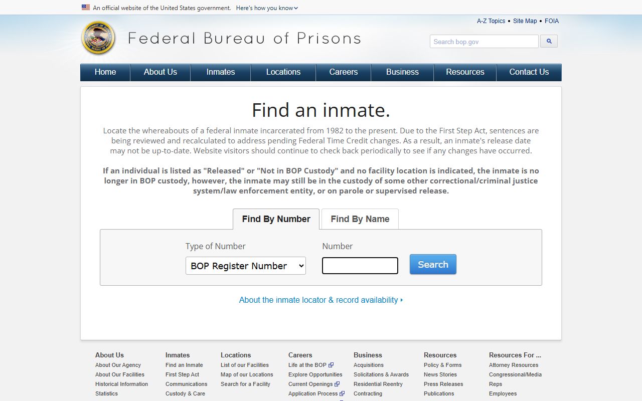 Lincoln County inmate records Federal Bureau of Prisons locator