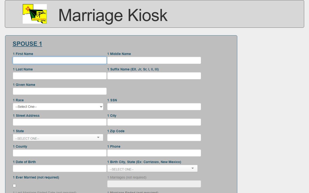 Lincoln County marriage records Marriage Kiosk form