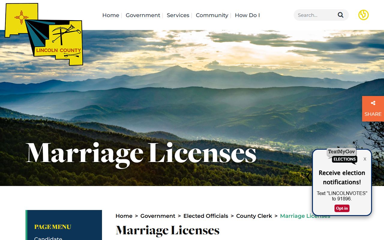 Lincoln County marriage records license requirements
