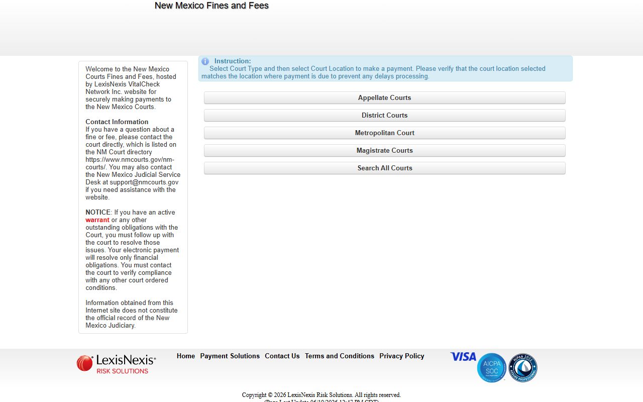 Lincoln County warrant records New Mexico fines and fees payment page